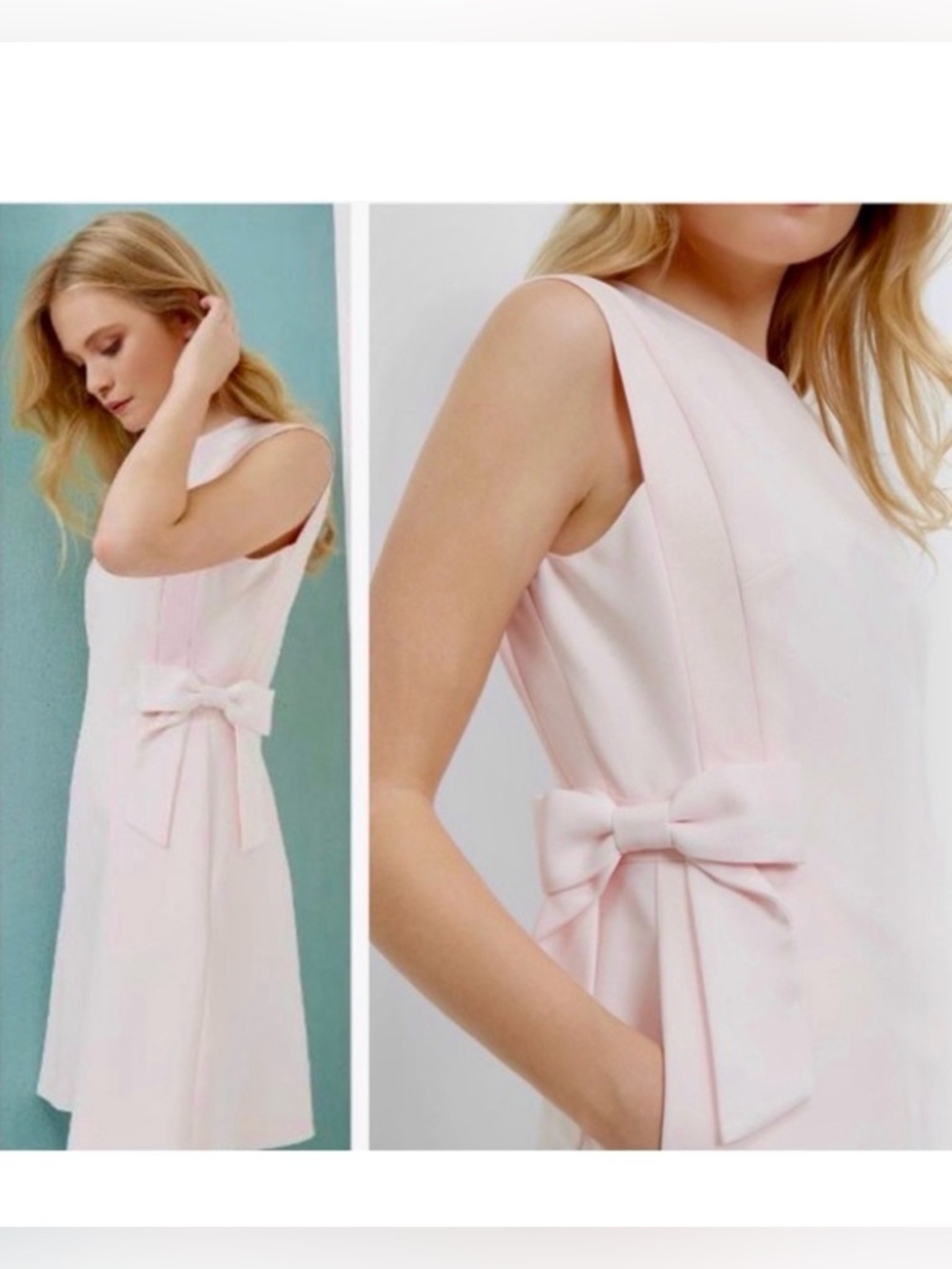 TED BAKER Meline Pale Blush Pink Sleeveless Side Bow Mini Dress